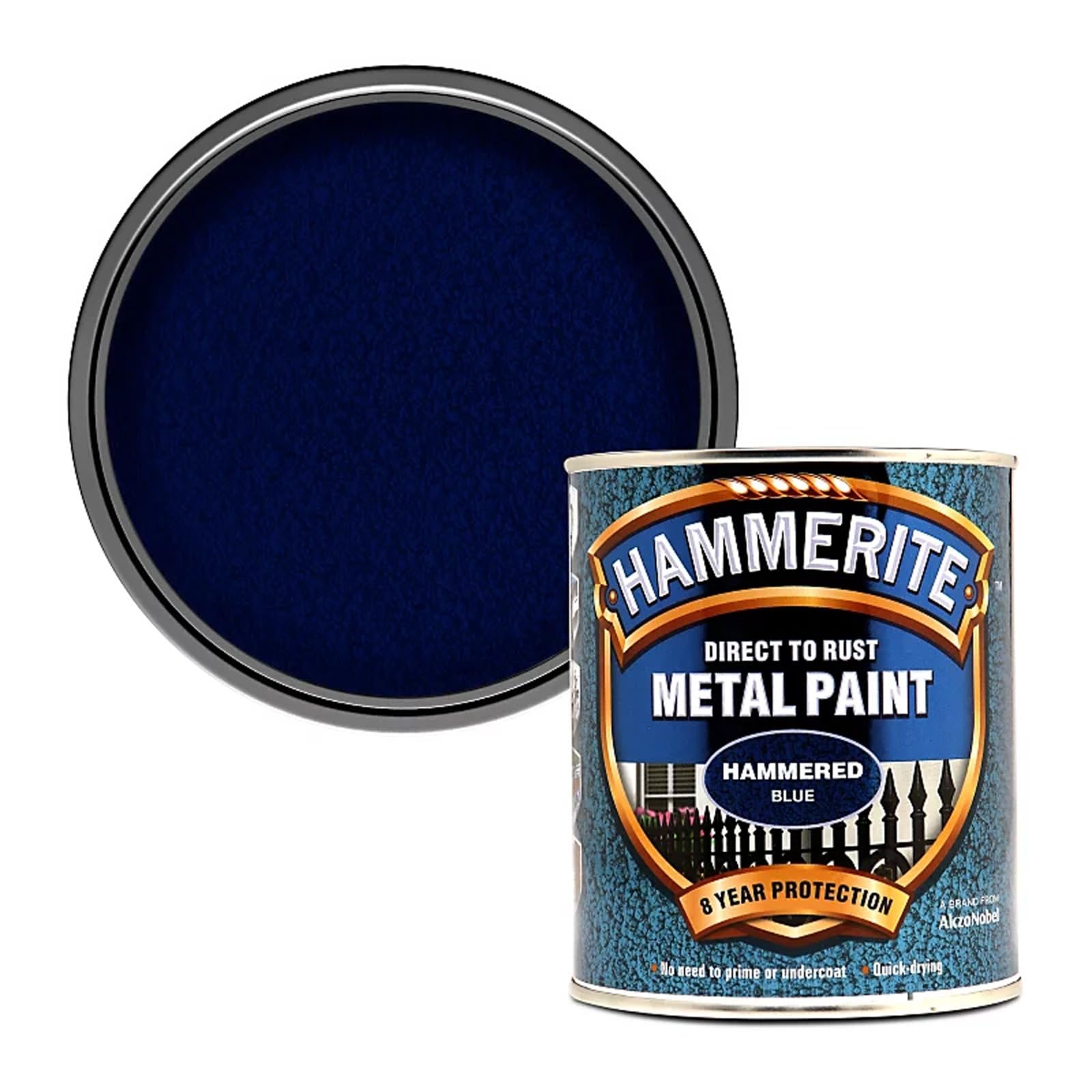 Hammerite Direct to Rust Hammered Metal Paint, Multi-Surface Interior & Exterior Paint, Primer Undercoat & Topcoat in One, Protective Finish for Railings, 750ml (Blue, 1 Set Of Tin)