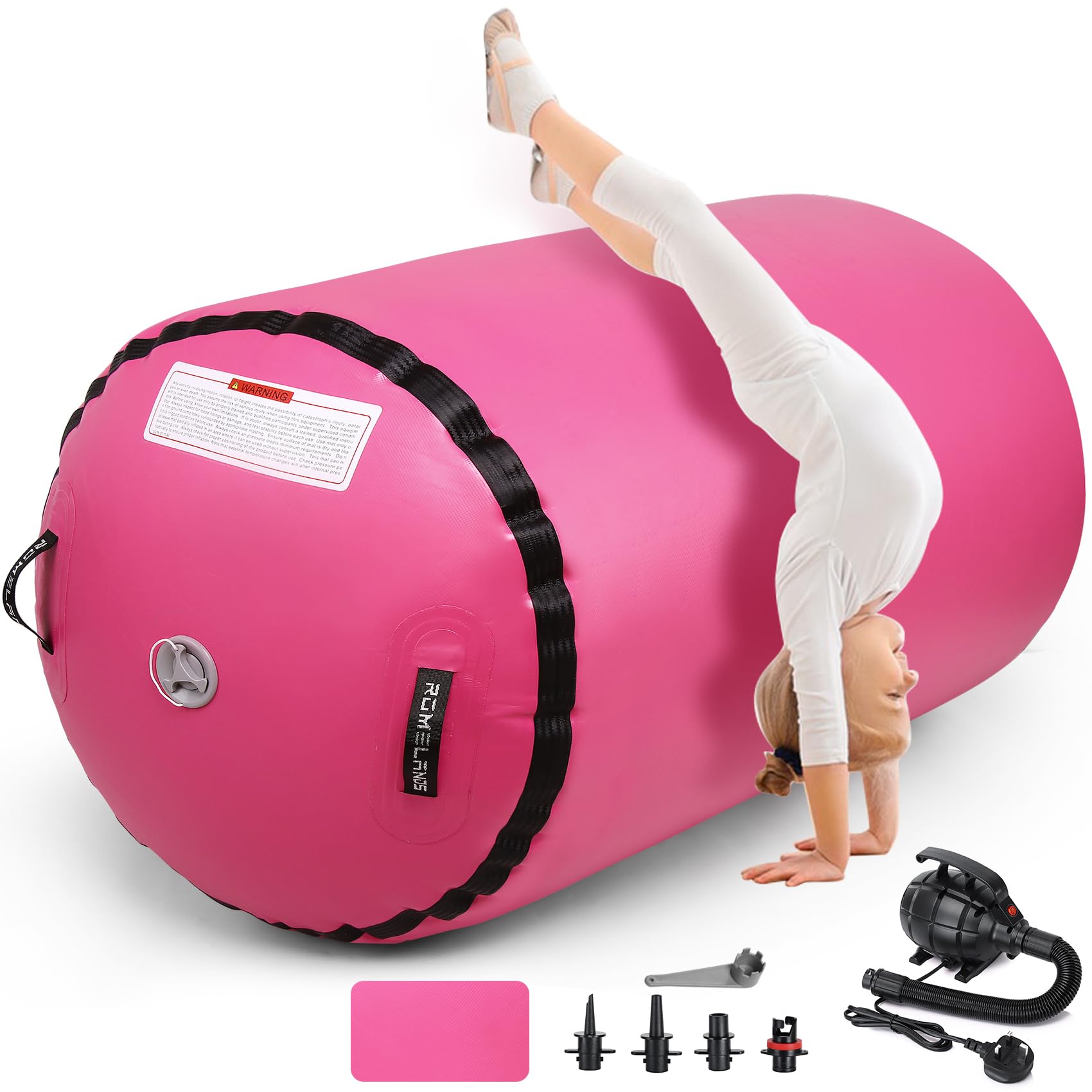 ROMELANDS Pink Air Roller Tumbling Barrel Back Somersault Backbend Trainer for Inflatable Gymnastics Springboard Cheerleading Equipment, with Electric Pump for Yoga Cheerleading Home Gym Use