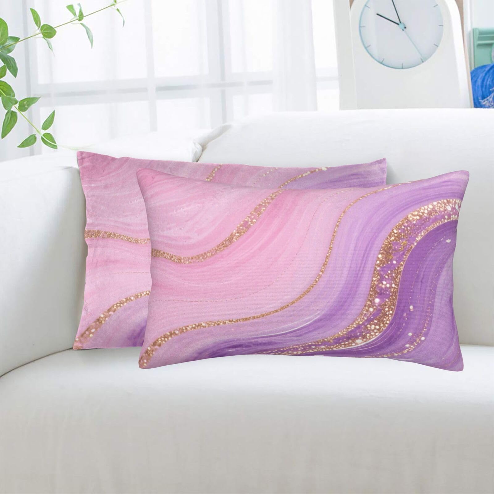 2 Pack Standard Pillowcases Sets, Ultra Soft Comfort Microfiber Plush Pillow Cases Pink Purple Marble Decorative Throw Pillow Cover with Hidden Zipper for Bedroom, Sofa, Couch,16"X24"