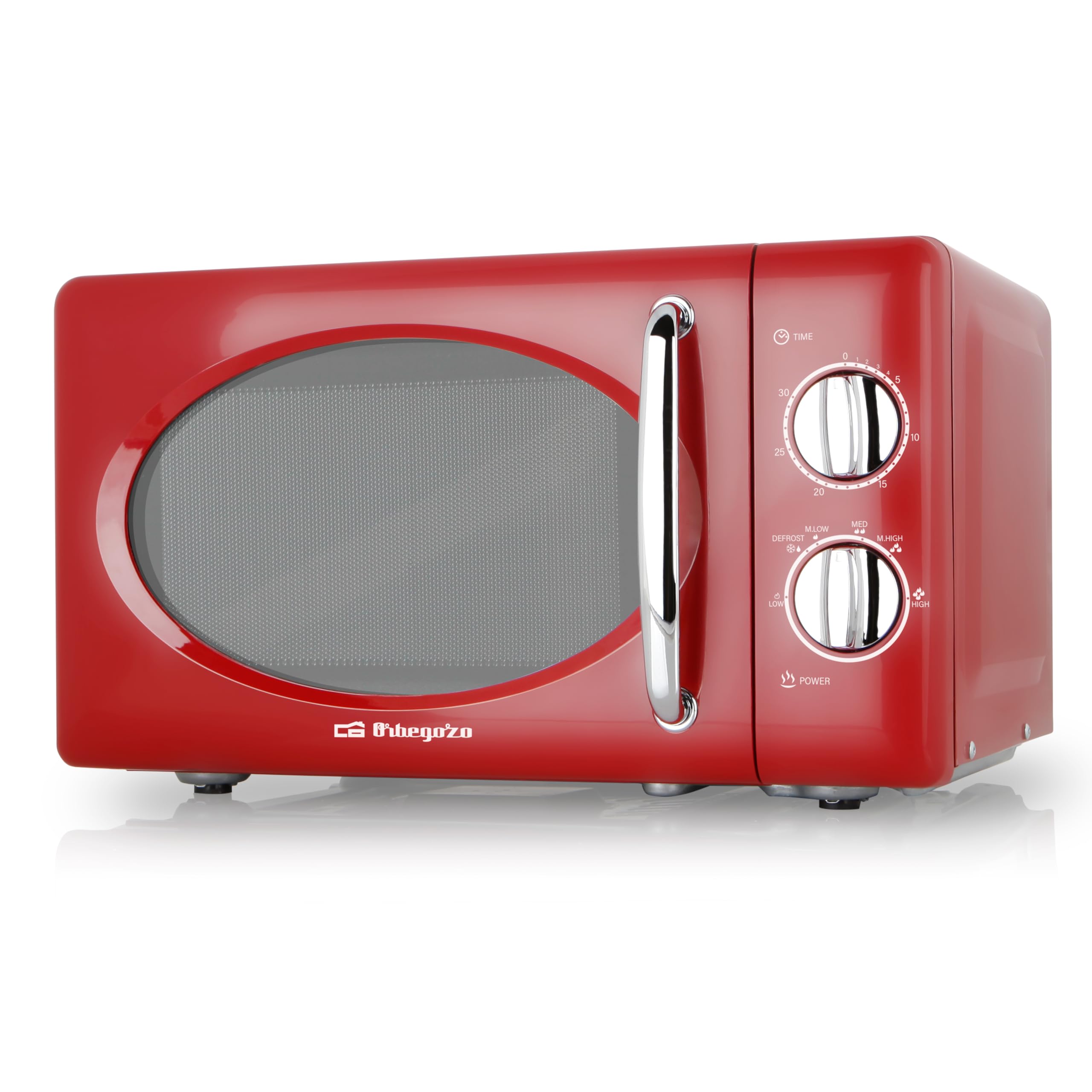 Orbegozo MI2020 - Mikrowelle mit 20 Liter Kapazität, 6 Leistungsstufen, Timer bis zu 30 Minuten, Vintage-Design, 700 W, Stahl, Rot
