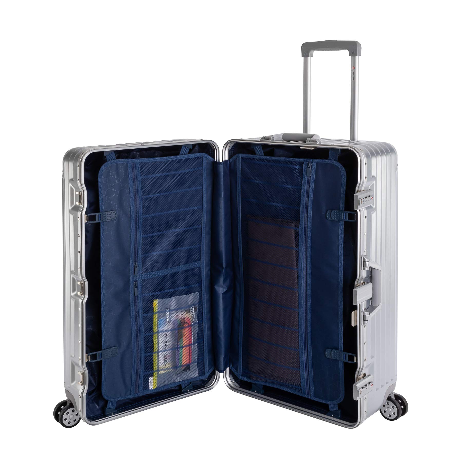 Travelhouse London T1169 walizka podróżna na kółkach, z aluminiową ramą, różne rozmiary i kolory, srebro, Duża walizka XL, walizka
