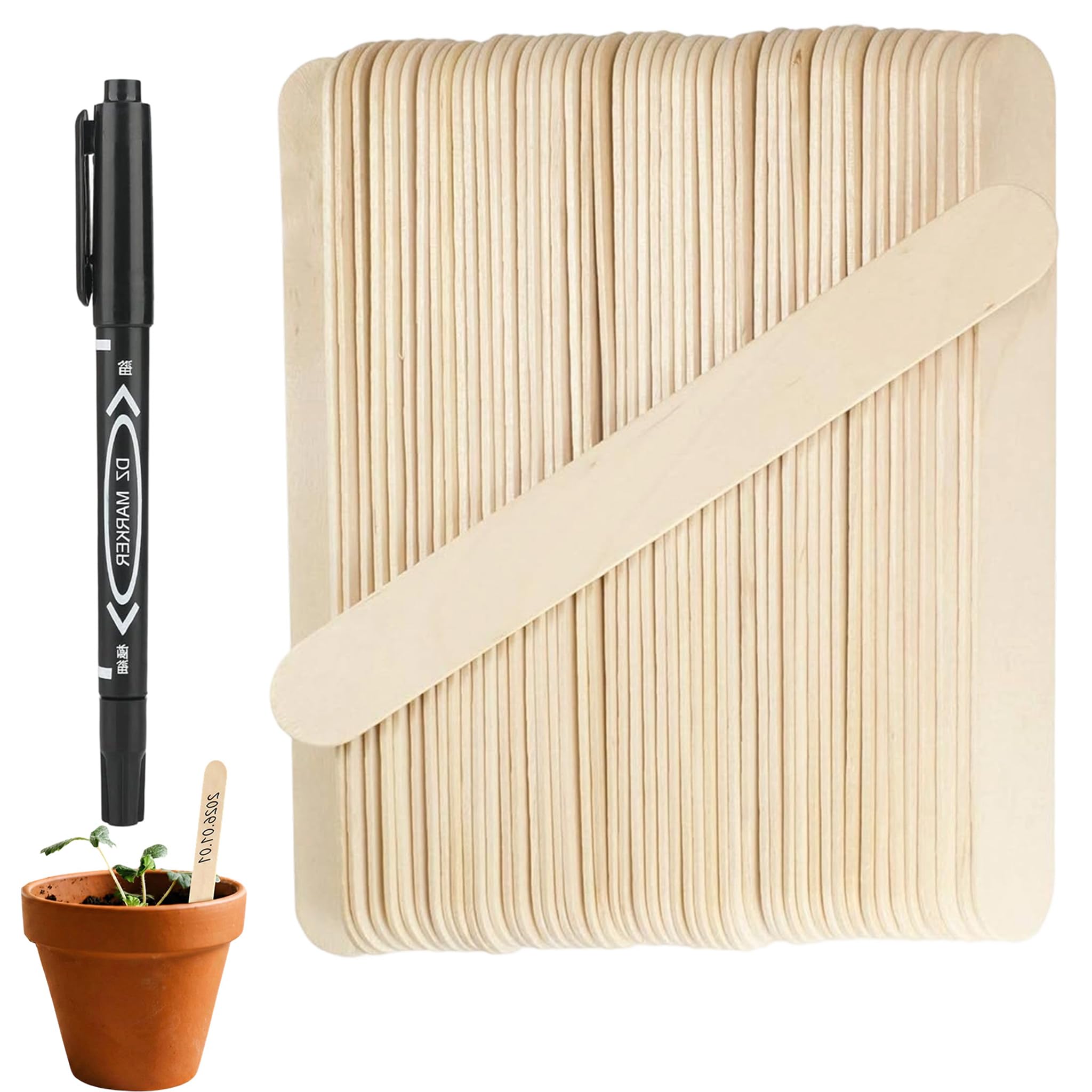 XIYING 100 Pcs Plant Labels for Outdoor Plants, Wooden Plant Labels and Pen for Outdoor Plants, 15x1.8cm Label Wood and Pen for Flowers and Vegetable