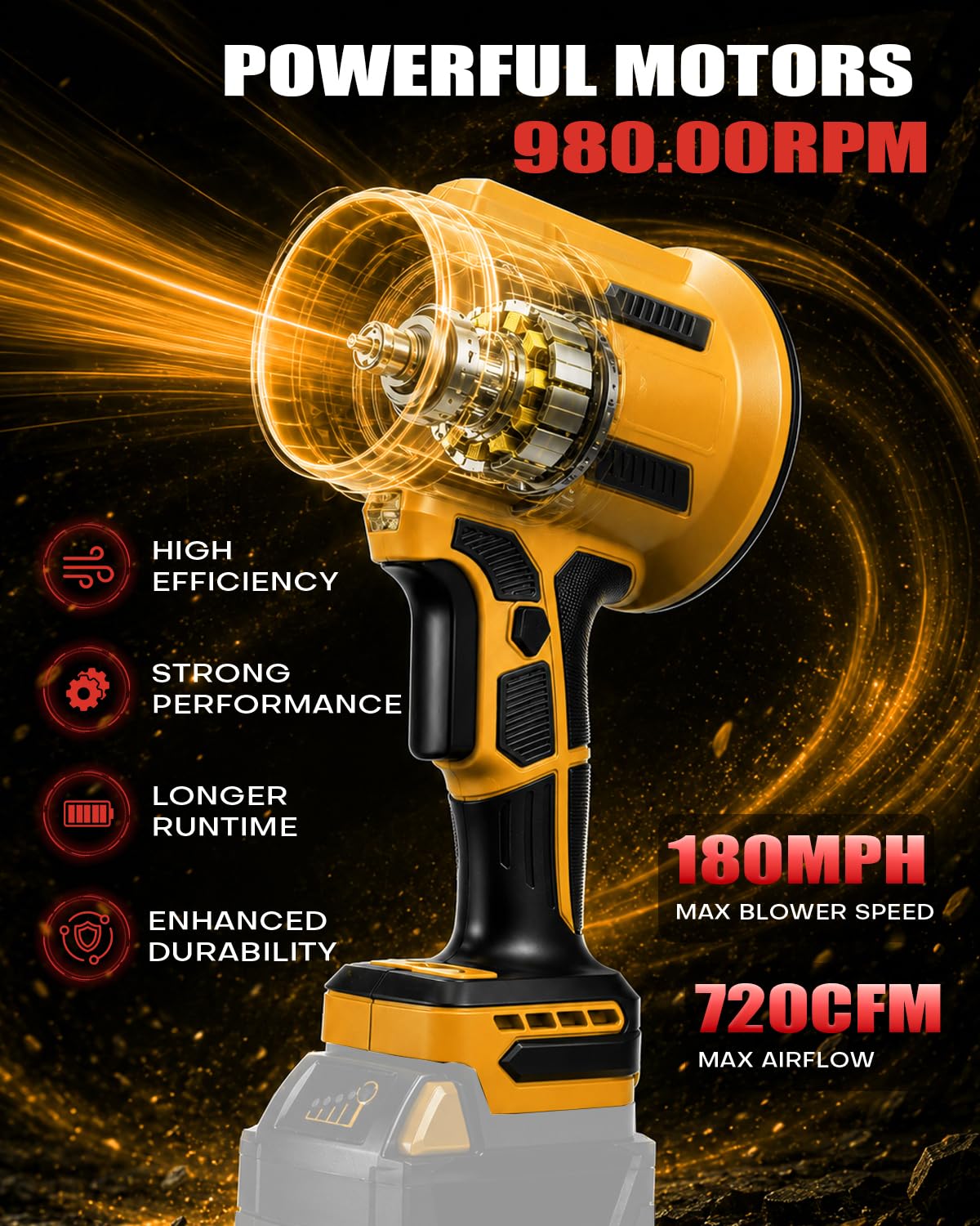 Soffiatore per foglie senza fili, per DeWalt 20 V batteria, portatile, professionale, con motore ad alta velocità, per la pulizia del patio, la cura del prato, soffiaggio di foglie e polvere (senza