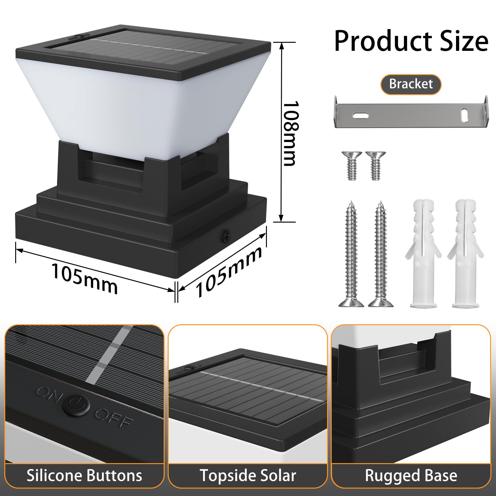ACMHNC 2 Stück Solar Pfostenkappe 7x7 8x8 9x9 10x10, Zaunpfosten Lampe | 3 Lichtfarben, IP65 Pfostenleuchte, 1500mAh Akku 10 Std für quadratische Zaun, Torpfosten