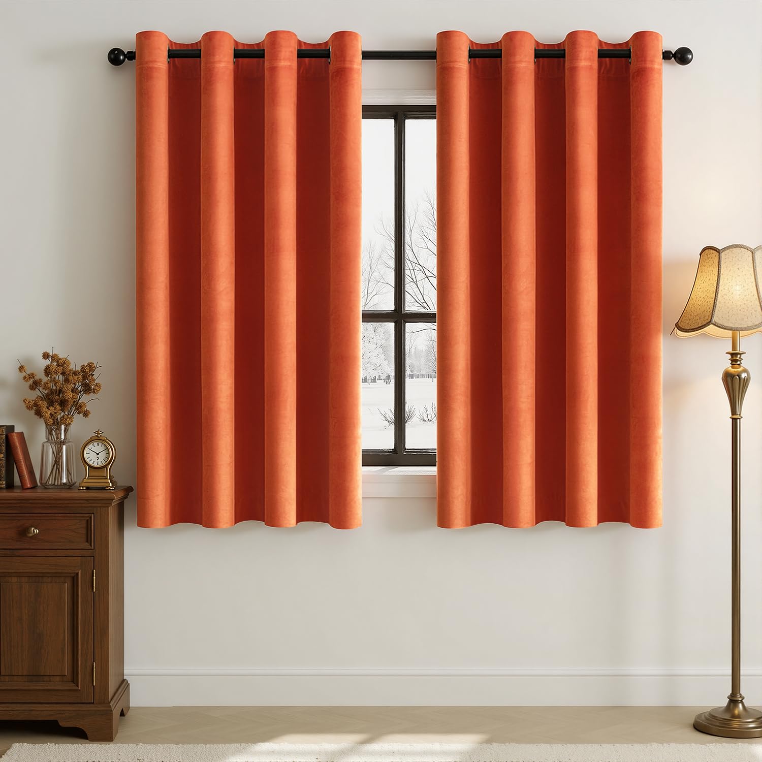 Woaboy Velvet Curtains 54 Drop Burnt Orange Curtain for Living Room Thermal Blackout for Bedroom Luxury Eyelet Drapes Soft Window Treatment Insulated Soundproof & Room Darkening W 46 x L 54 2 Panels