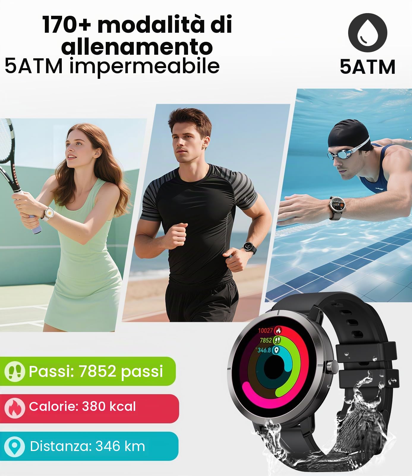 Orologio Intelligente Uomo Donna con GPS, Batteria 10 Giorni, Schermo Amoled da 1,35''/Caso in Alluminio/5ATM, 170+ Modalità Sportive, Fitness Tracker con Frequenza Cardiaca, Monitoraggio del Sonno