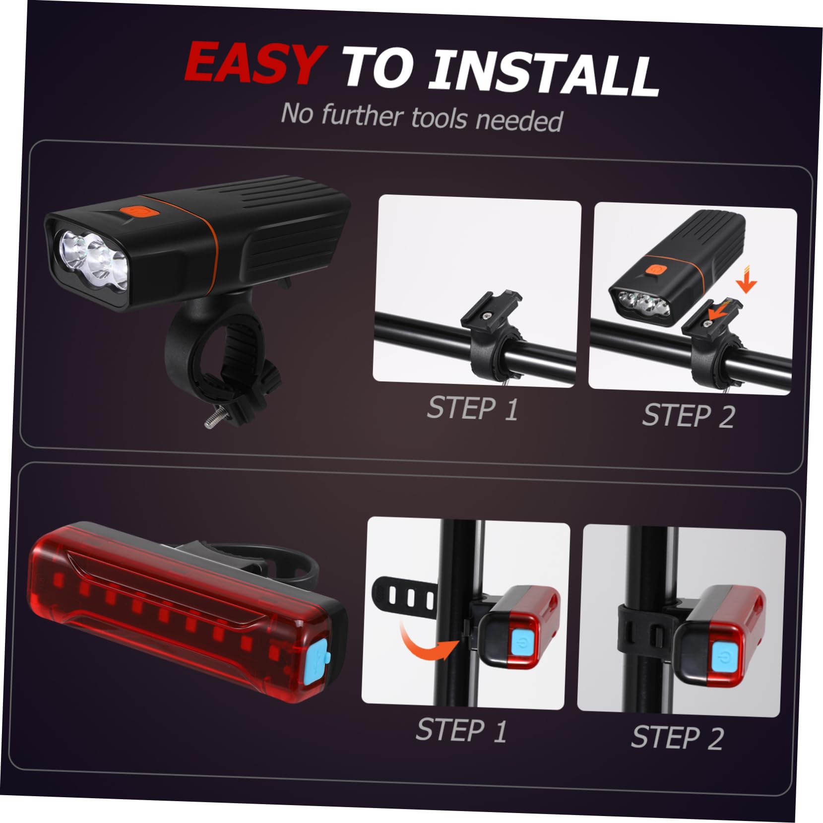BESPORTBLE Luces De Las Ruedas Luces De Bicicleta para Andar De Noche Asiento Luz Trasera para Solar Luces De Bicicleta Recargables Linterna Recargable Luces De Ciclo Faro Black Abs
