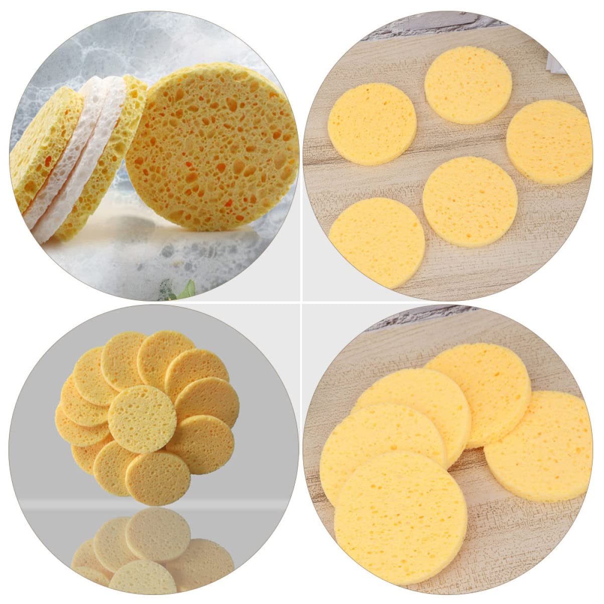Piumini Cipria Make Up Rotondi in Cellulosa, 100 Pezzi | Gialli, per Casa e Salone, Effetto Naturale, Presa della Polvere, Spugnette Viso