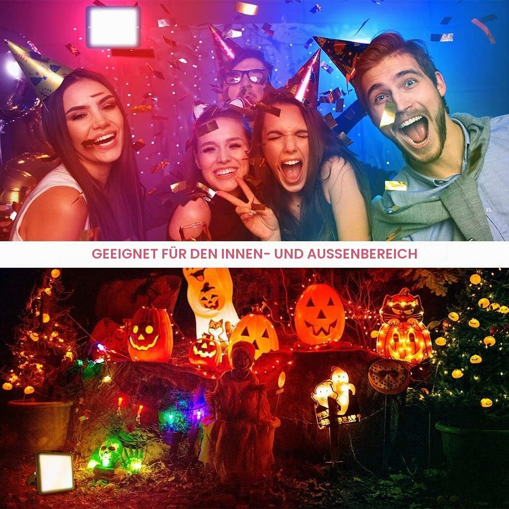 Sonnewelt RGB LED Strahler Fluter Außen 30W 8 Stück IP66 mit Fernbedienung | IP66 wasserdicht, 120° Winkel, 1m Kabel, Farbwechsel & Speicher, Alu, für Garten, Terrasse & Baum.