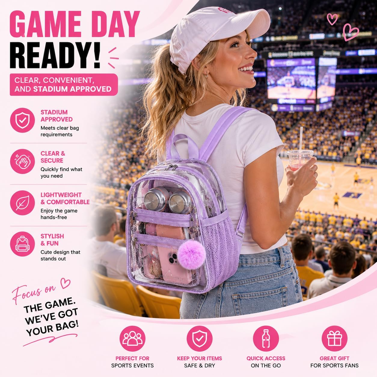 BTOOP Mini Clear Backpack for Stadium Events, 12 x 9 x 5 Inch Transparent PVC Bookbag, Fits Within Common 12x12x6 Stadium Bag Limits, for Concerts, Festivals, Women and Teens image 2