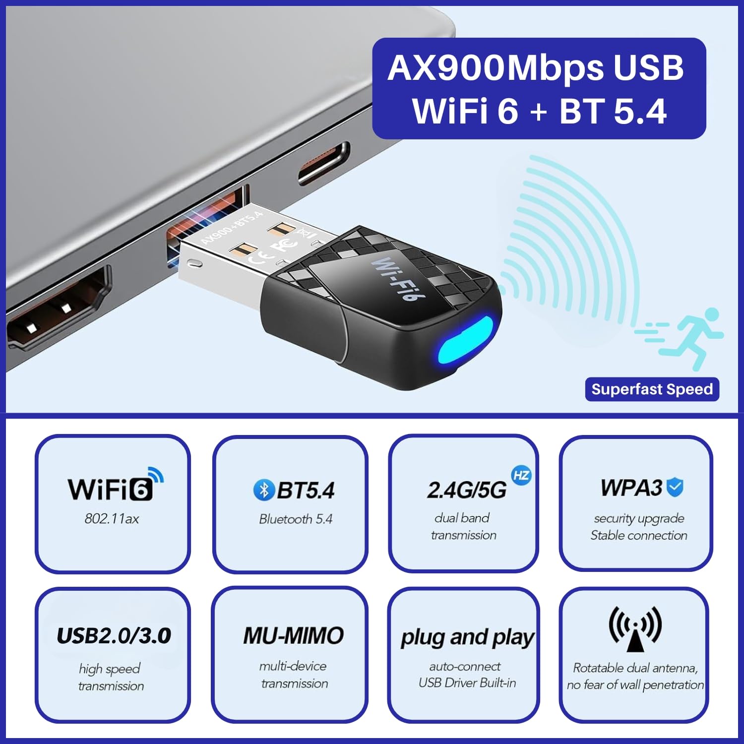PACE WiFi 6 + Bluetooth 5.4 Adapter - High Speed & Plug & Play -2 PACE WiFi 6 + Bluetooth 5.4 Adapter - High Speed & Plug & Play -2