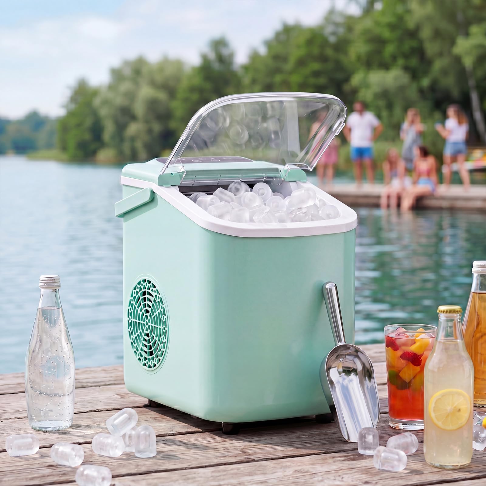 Sweetcrispy Countertop Ice Maker with Scoop, Basket and Handle, Portable Ice Machine 9 Cubes Ready in 6 Mins, 26.5lbs in 24Hrs, 2 Sizes for Home Kitchen Office Bar Party view 7
