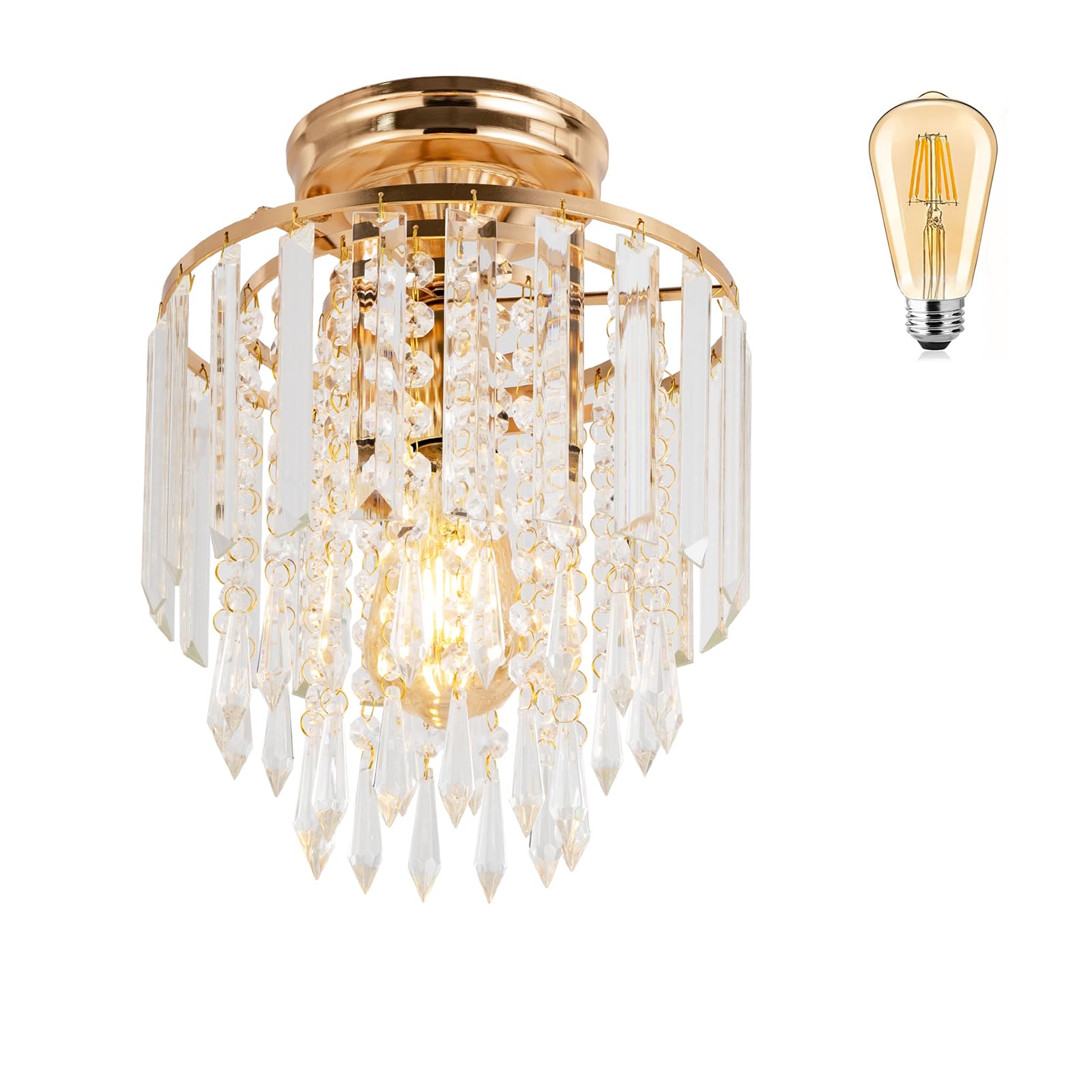 wanwanper Chandeliers Lighting, Crystal Chandeliers Ceiling Light, Drop-Shape Crystal Pendant Light, Flush Mount LED Ceiling Light for Living Room, Bedroom, Dining Room, Office, Hallway, 23 * 33cm