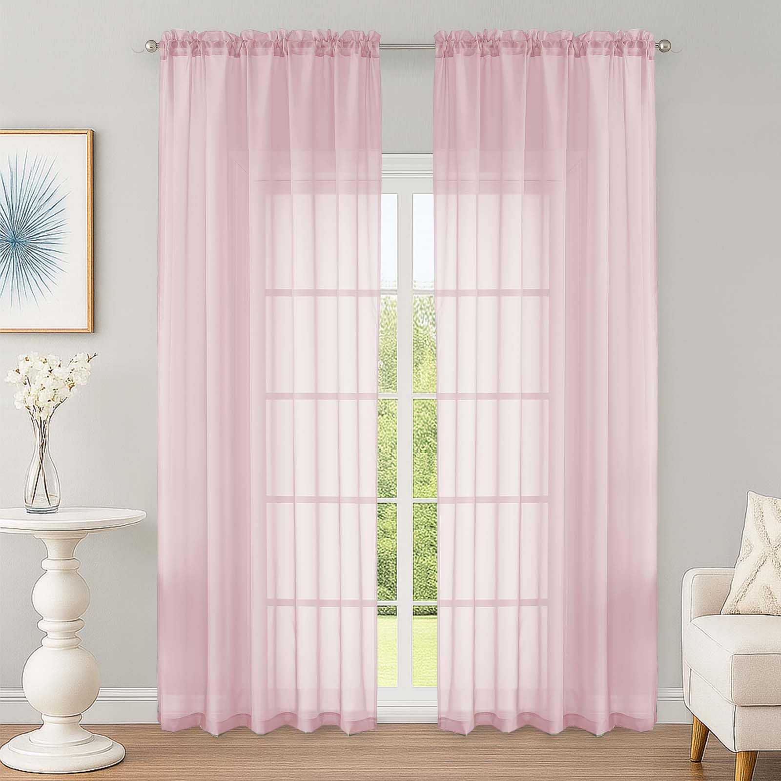 Blush Sheer Curtain 90 Inches Long 2 Panels Set, Solid Filmy Drapes for Living Room Bedroom, Elegant Window Voile Sheer Curtain Panels Drapes, 2 Pcs, Each 59" Wx90 L Inch