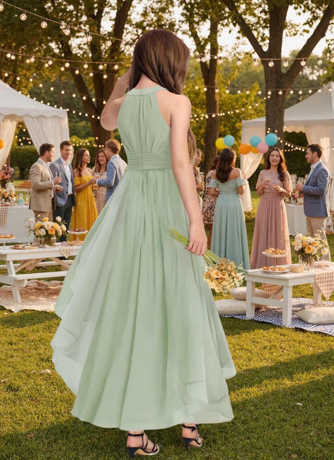 Chiffon Junior Bridesmaid Dresses Pleated Flower Girl Dress High-Low Evening Formal Party Gown for Wedding