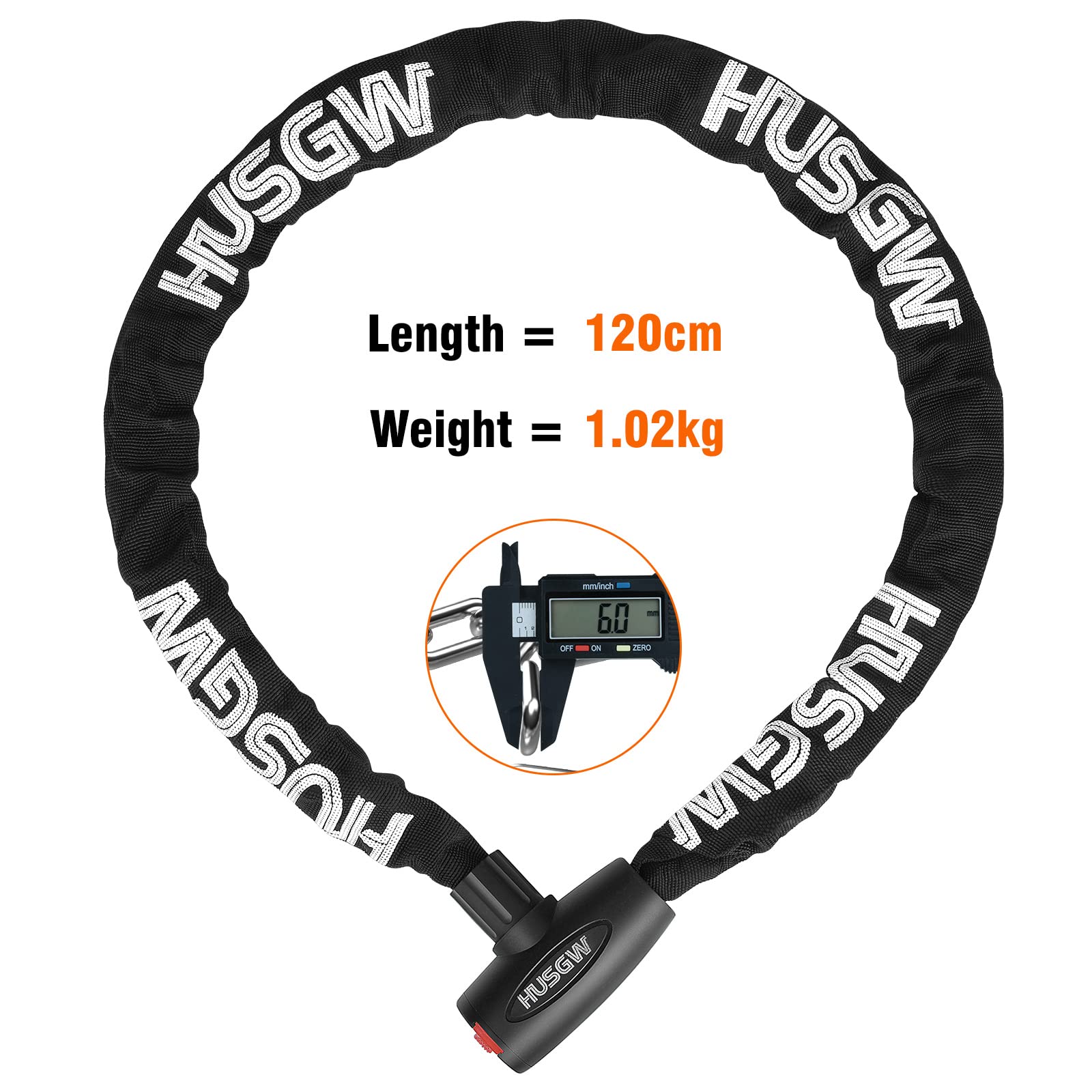 Husgw Lucchetto Bici Catena, 120CM Catena Bicicletta, Bicicletta Antifurto Catena di Blocco Catena per Bici,Alta Qualità Antifurto Moto, Catena Moto per Varie Biciclette, Motocicli (Nero) (black)