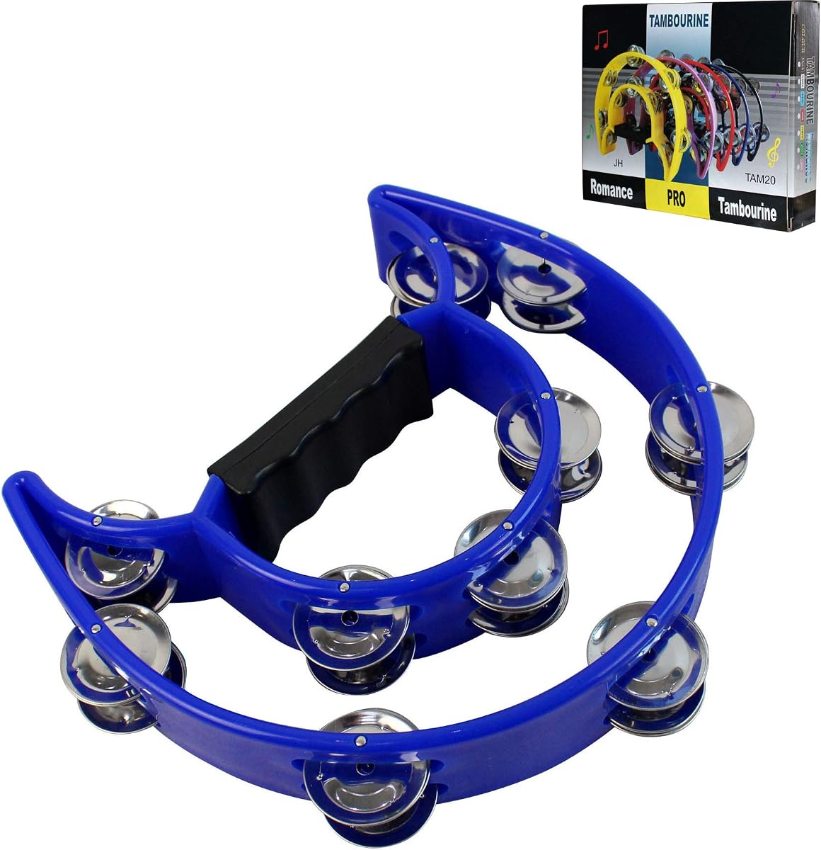 YMC Half Moon EZ Grip Tambourine 20 Jingles - Blue