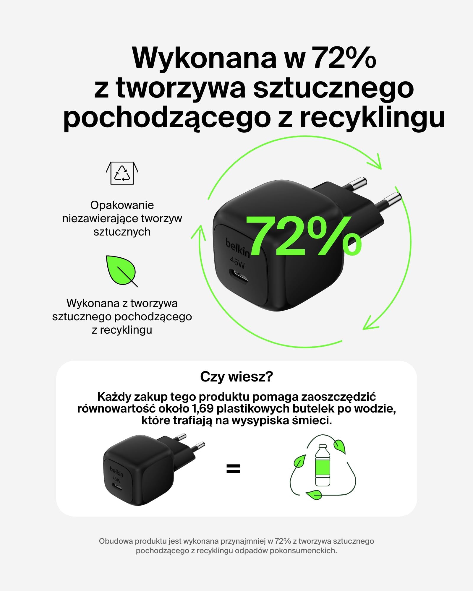 Belkin kompaktowa ładowarka sieciowa 45 W, szybkie ładowanie USB-C Power Delivery dla urządzeń Apple iPhone 16, 16 Plus, 16 Pro, 16 Pro Max, 15, Samsung Galaxy S25, iPad, AirPods i innych – czarna