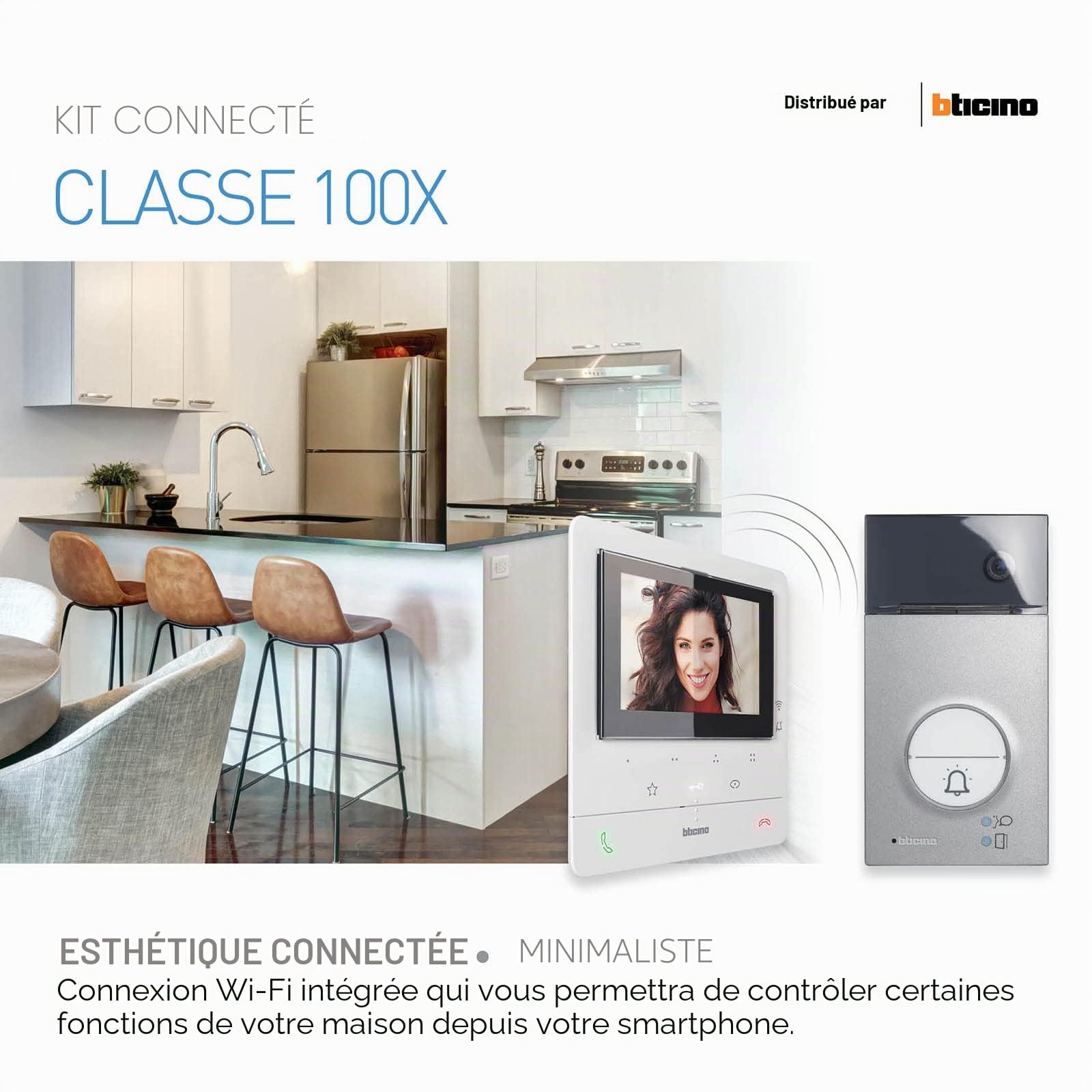 Bticino 364614 Kit Portier Vidéo Couleur Classe 100X Connecté avec Écran 5 Pouces, Contrôle D'accès par Badges et Boucle Inductive, Blanc