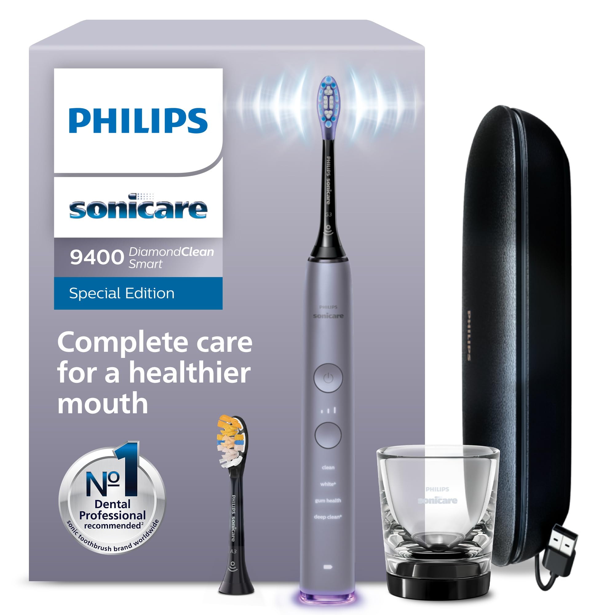 Philips Sonicare DiamondClean Smart 9400 spazzolino elettrico, spazzolino sonico con app, sensore di pressione, rilevamento della testina, grigio, modello HX9917/90