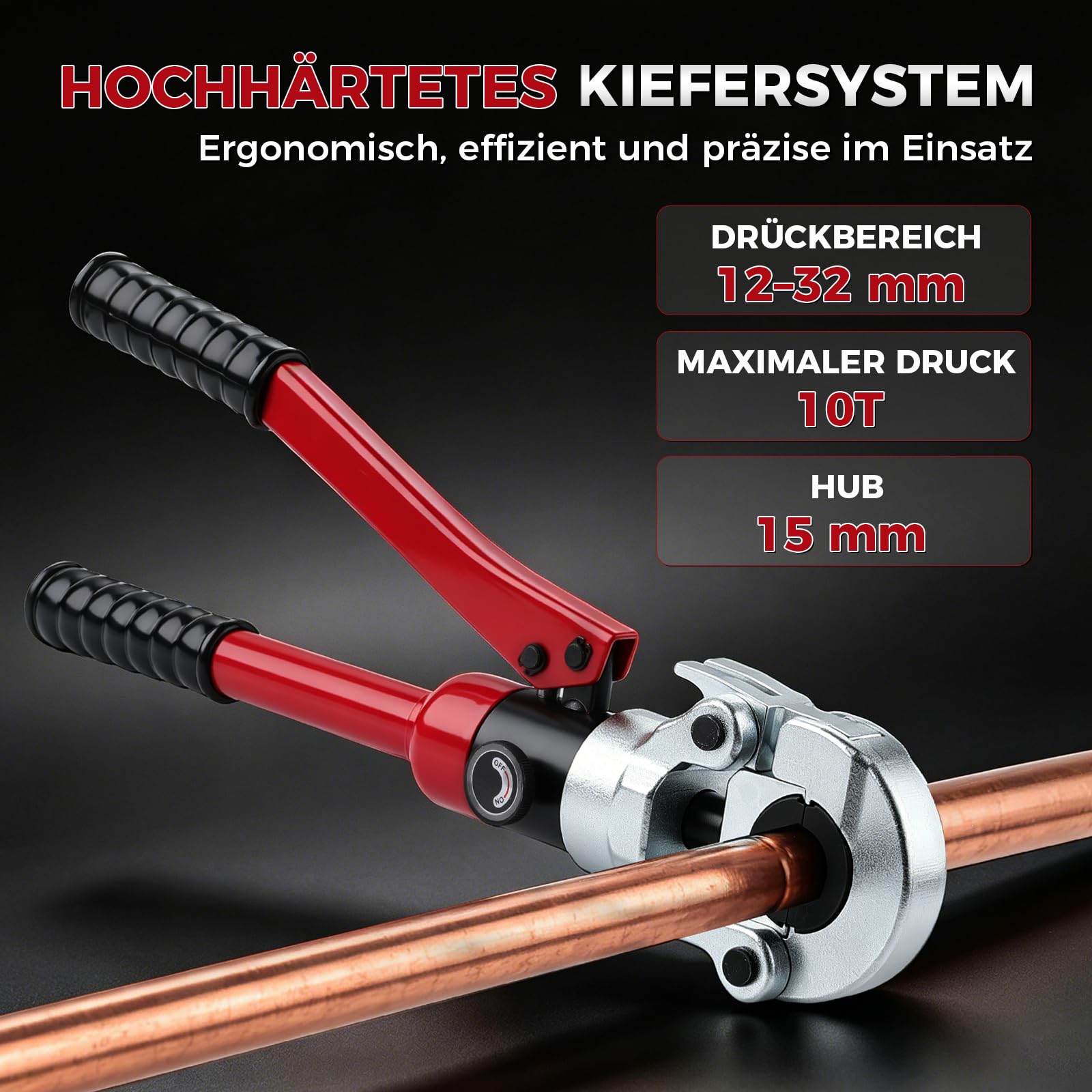 Profi Presszange Set V-Kontur und TH-Kontur für Kupferrohr, Edelstahlrohr und Verbundrohr, Handpresszange mit Rohrabschneider und Entgrater, V12 V15 V18 V22 V28, TH16 TH20 TH26 TH32