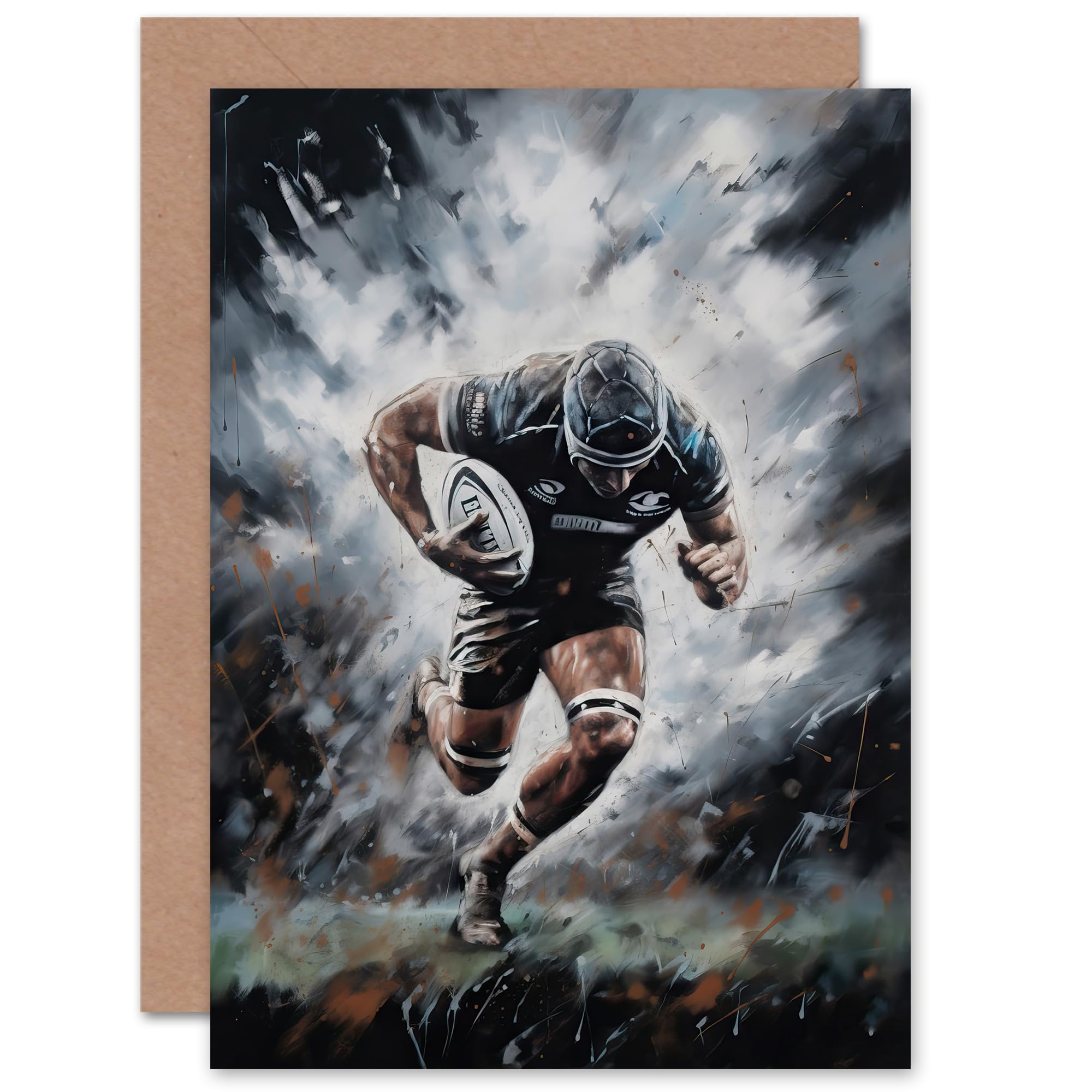 Artery8 Rugby Fan Forward Drive Action Artwork for Husband Him Dad Son Brother Birthday Thank You Congratulations Blank Art Greeting Card