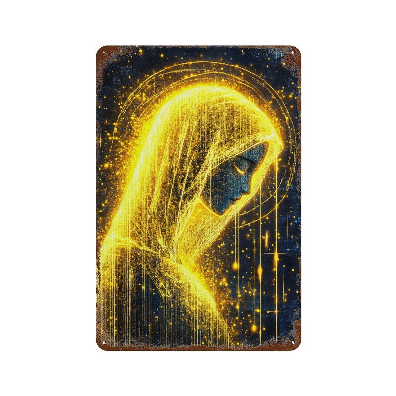 Golden Halo Silhouette 11.8"x7.9" Vintage Rust Metal Sign, Novelty Wall Decor for Living Room, Hallway And Home Decor