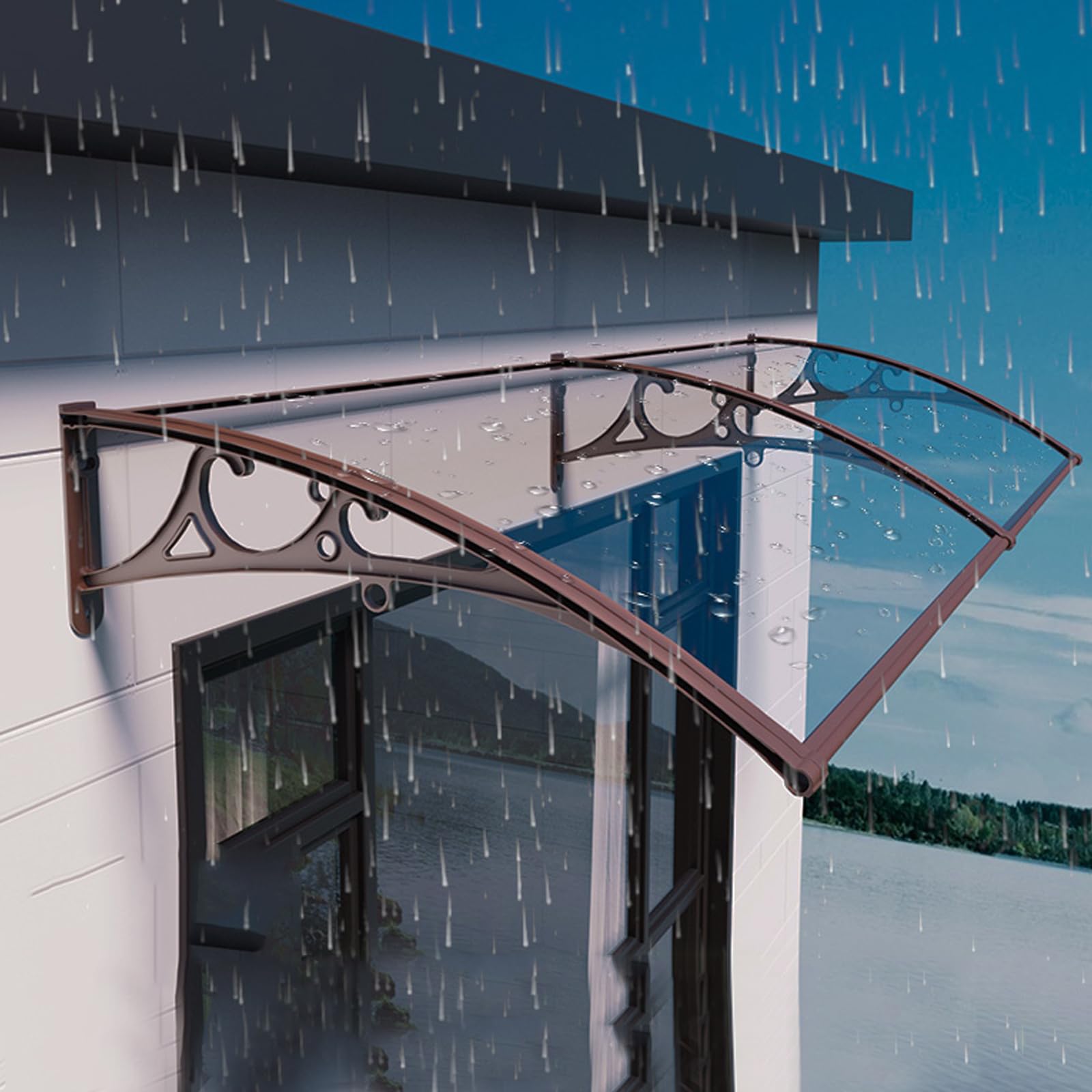 Auvent d'extérieur robuste abri de pluie 120x210 cm avec marquise de terrasse en polycarbonate