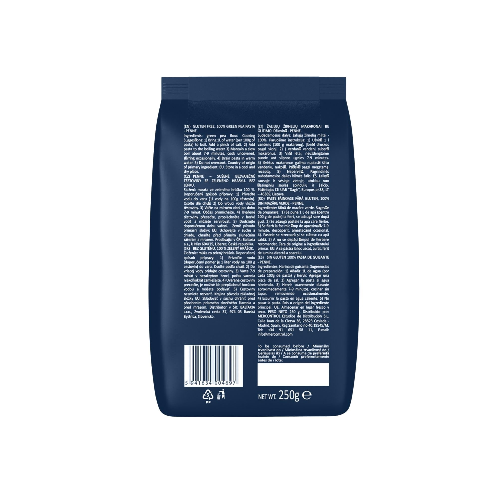 Sam Mills Plumas de Guisante Pasta Sin Gluten 250 g Elaborada con Legumbres Pasta Proteica Alto Contenido en Fibra
