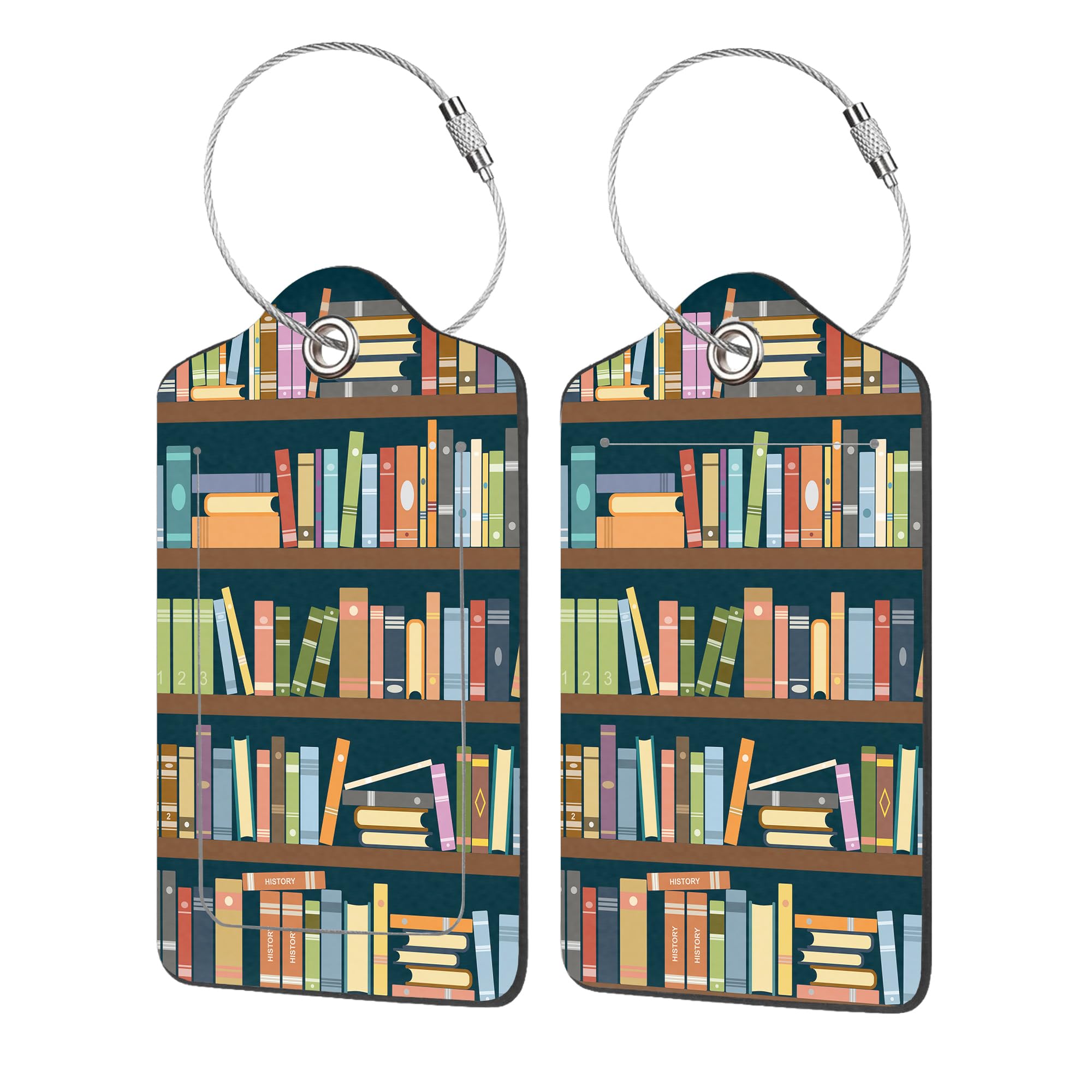 EOBKLAX Luggage Tags for Suitcase,2 Pack Bookshelves Full of Books Luggage Tag with Privacy Flap,Name ID Label and Metal Loop for Women Men Girls
