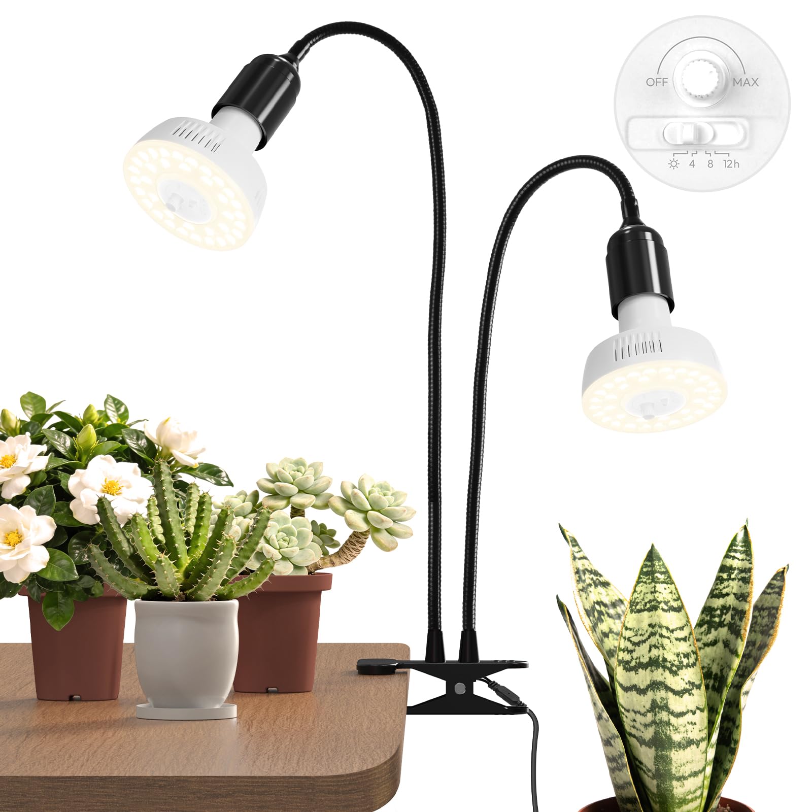 Barrina Orbgrow OG11A2 Clip-on Grow Light for Indoor Plants, Integrated Continuous Dimming and Timing, 4000K 22W (2 x 11W, 200W Equivalent), Swan Neck, Full Spectrum-picture-25