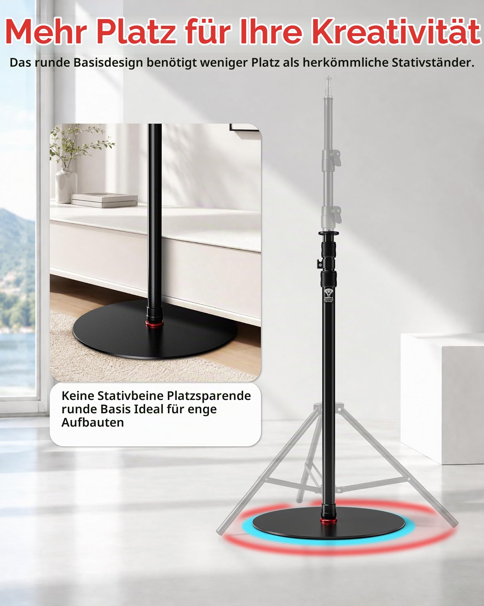 IFOOTAGE Cobra 2 RB-A400 Professionelles Kamera-Aluminium-Einbeinstativ,Studio-Einbeinstativ,gewichteter Basis und Einstellbarer Höhe, Bodenständer,Light Stand,Sockeldurchmesser: 40cm