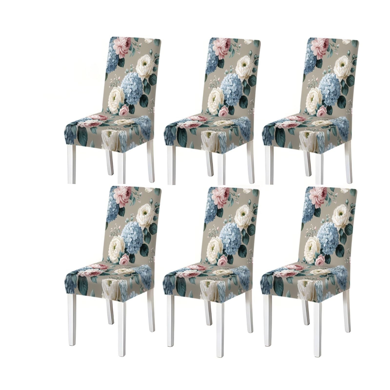 KXUAUV Taupe Blue Hydrangea Rose Floral Print Dining Chair Covers, Stretch Slipcovers For Home Kitchen Dining Room Party, 2/4/6PCS Seat Protectors for Restaurant Hotel Party(6PCSChair cover)
