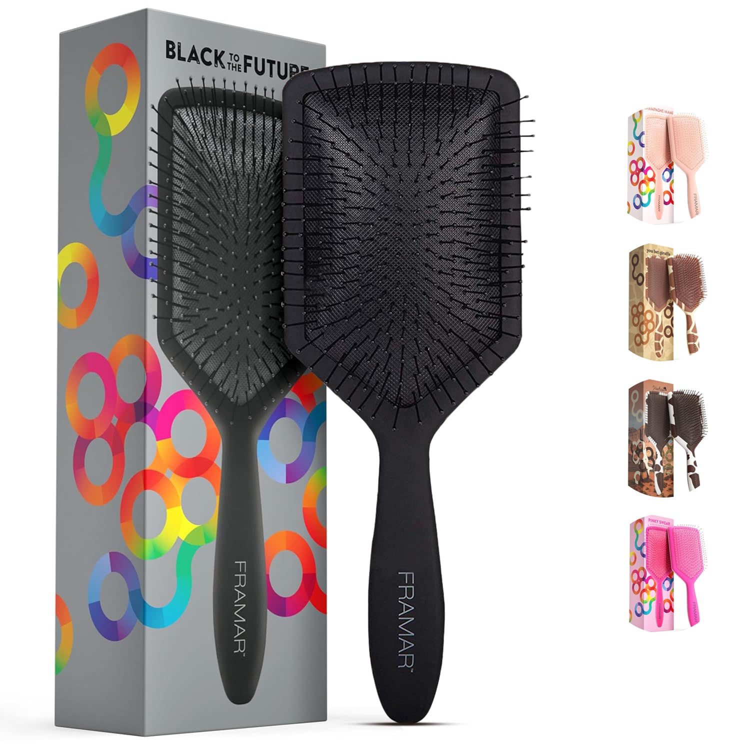 Framar Detangler Brush, Paddle Brush – Elegant Detangling Brush, No more Tangles Hair Brush – Hair Brushes for women, men and children (Black)