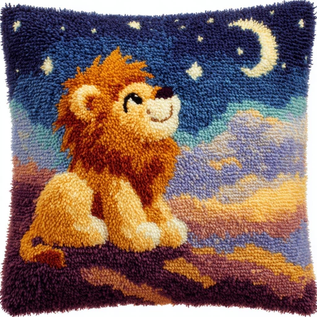 WallustrioaW Latch Hook Kit Cushion Latch Hook Kit Lion DIY Pillow Materials Package 43Cmx43Cm DIY Hooks Knitted Embroidered Carpet Pillow Embroidery
