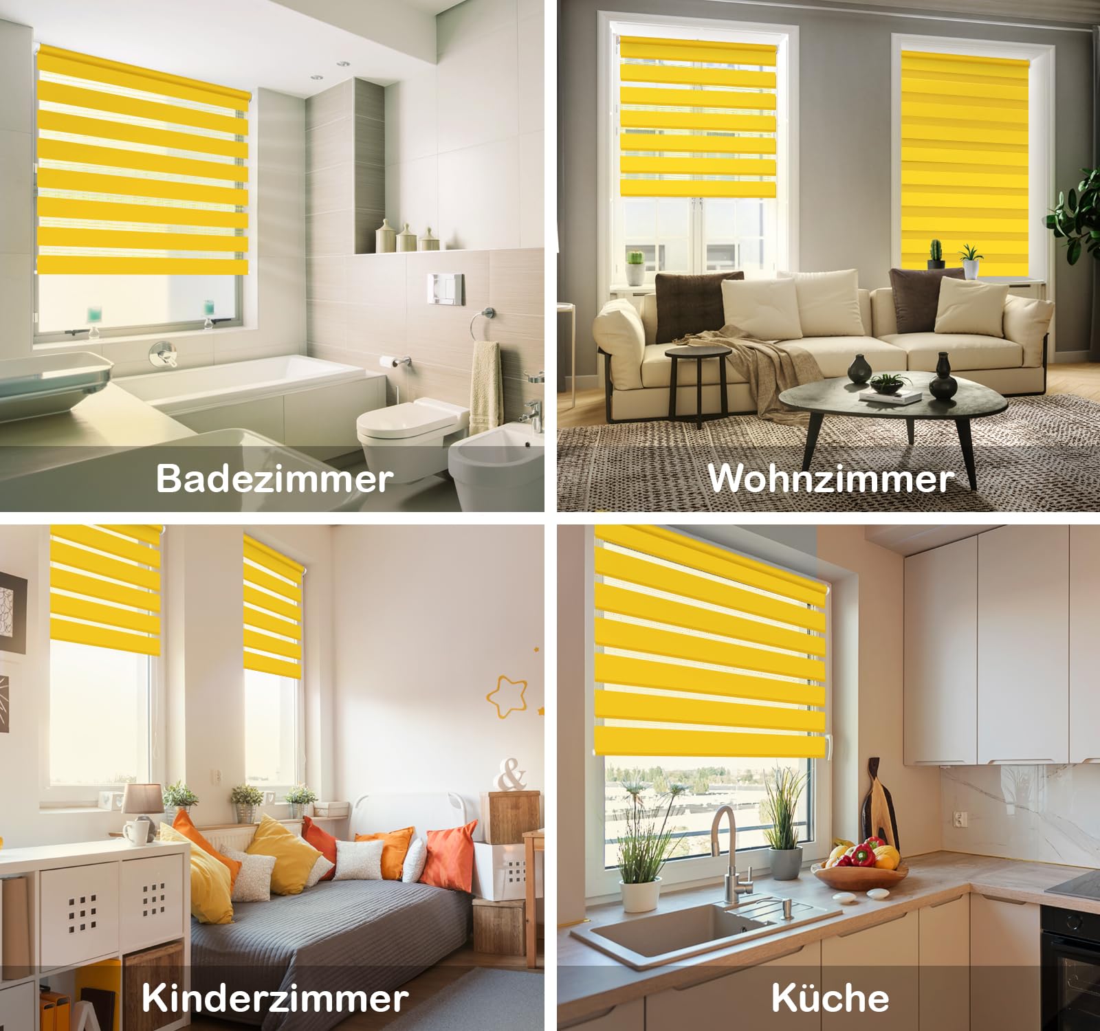 Domdeco Store double jaune, 80 x 215 cm – Store enrouleur double Fix avec supports de serrage, store de fenêtre/store de traction latérale, sans perçage, translucide et occultant