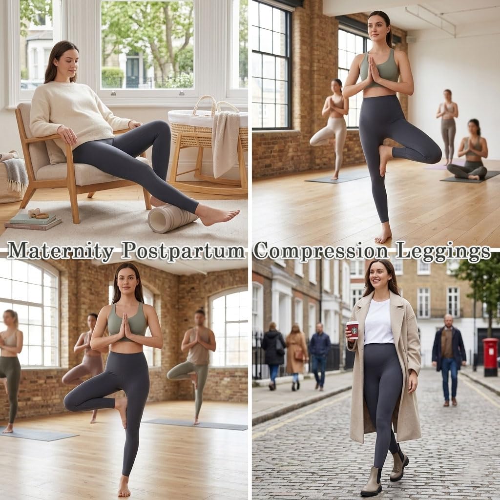 Leggings a compressione postpartum maternità, controllo della pancia e supporto a vita alta, leggings per il recupero post-partum