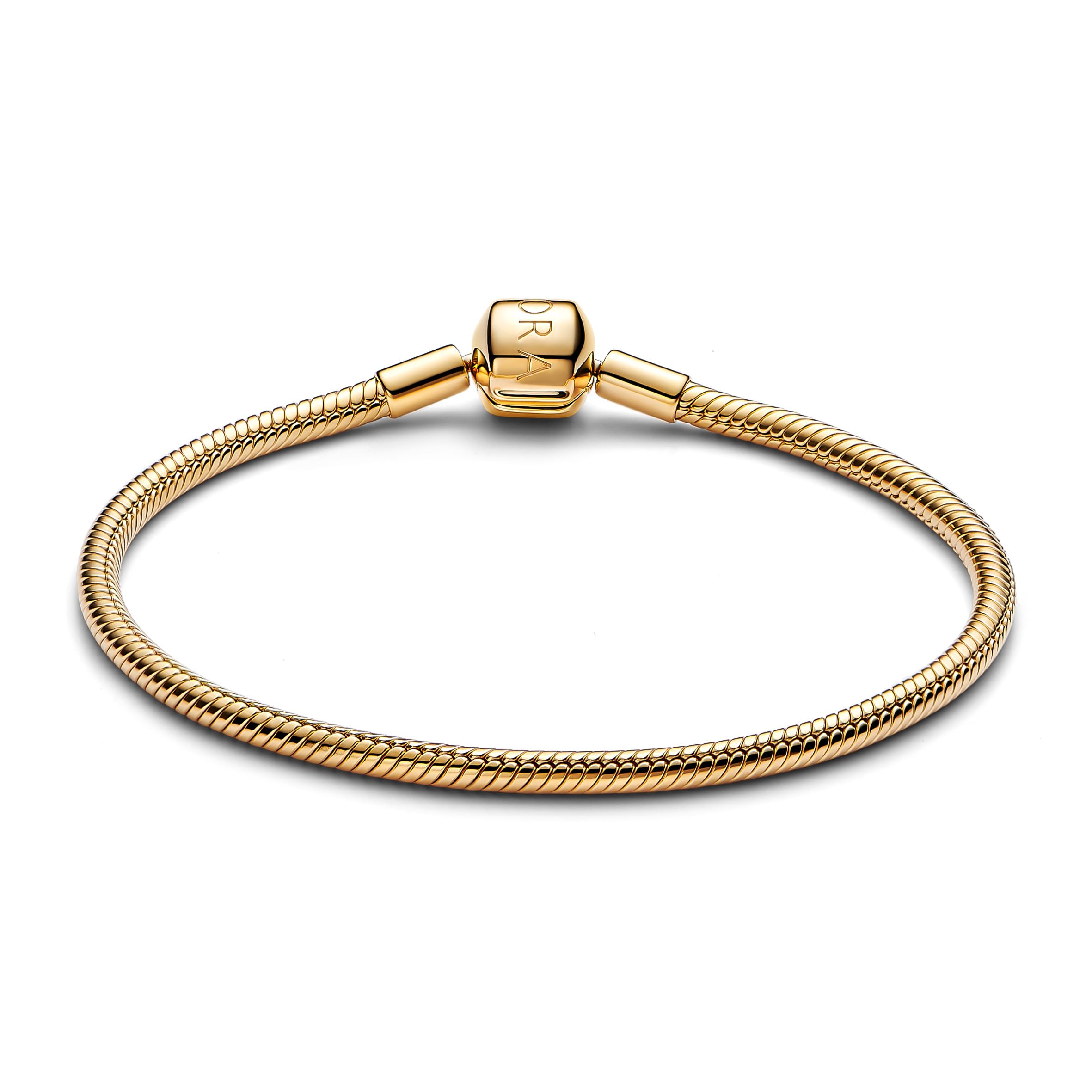 PANDORA Moments Schlangen-Gliederarmband mit Kugelverschluss aus Sterling Silber mit vergoldeter Metalllegierung, Kompatibel Moments Charms, Größe: 18 cm, 563390C00-18