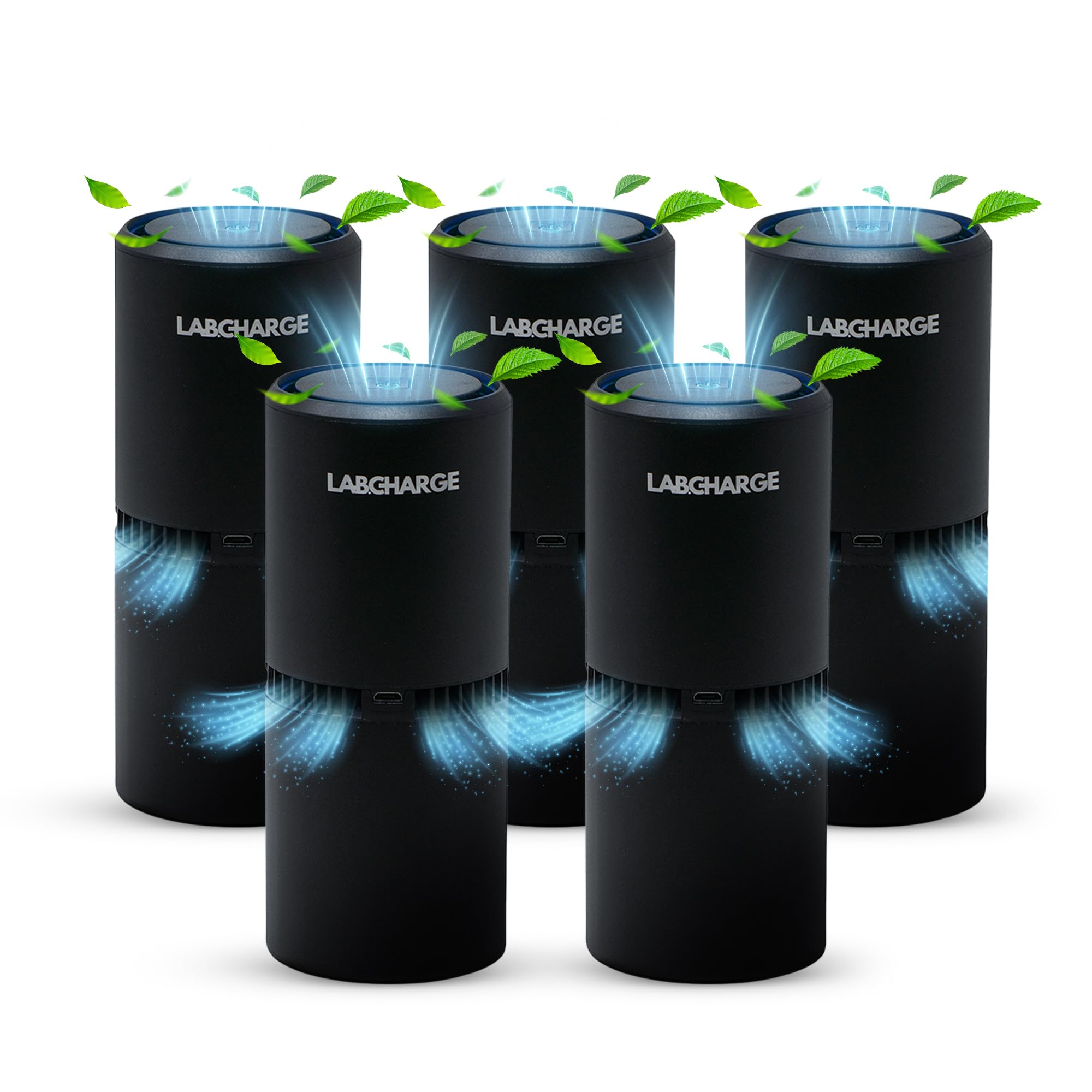 labcharge small ionic air purifier for home & bedroom – silent hepa filter – covers 250 sq ft - free cleaner for pets, hair, smoke, dust, odors & dander – compact & black design - pack of 5