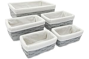 5 Pack Multi-Size Gray Wicker Baskets | Optimal Home Organization