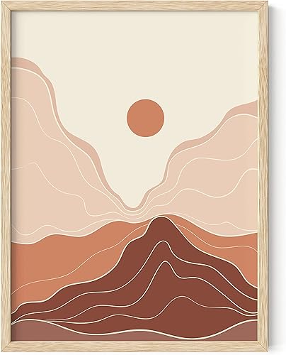 HAUS AND HUES Woman Drawing Line Art Wall Decor (12.00" X 16.00", Beige Framed, Landscape Sun and View) Paisaje Sol y Vista,Ojo de arcilla