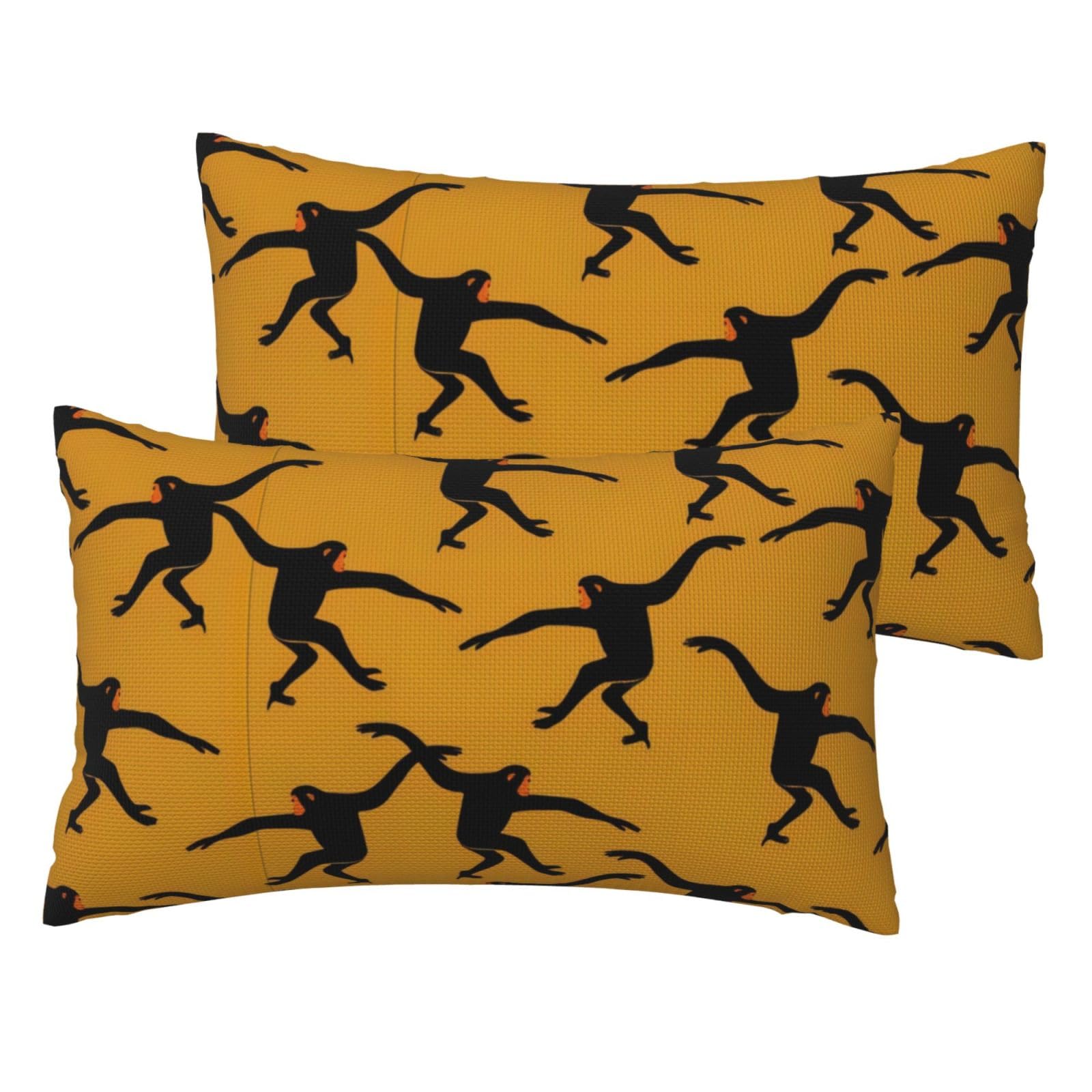 Taies d'oreiller singe Gibbon Noir lot de 2 imitation lin pour oreiller lit