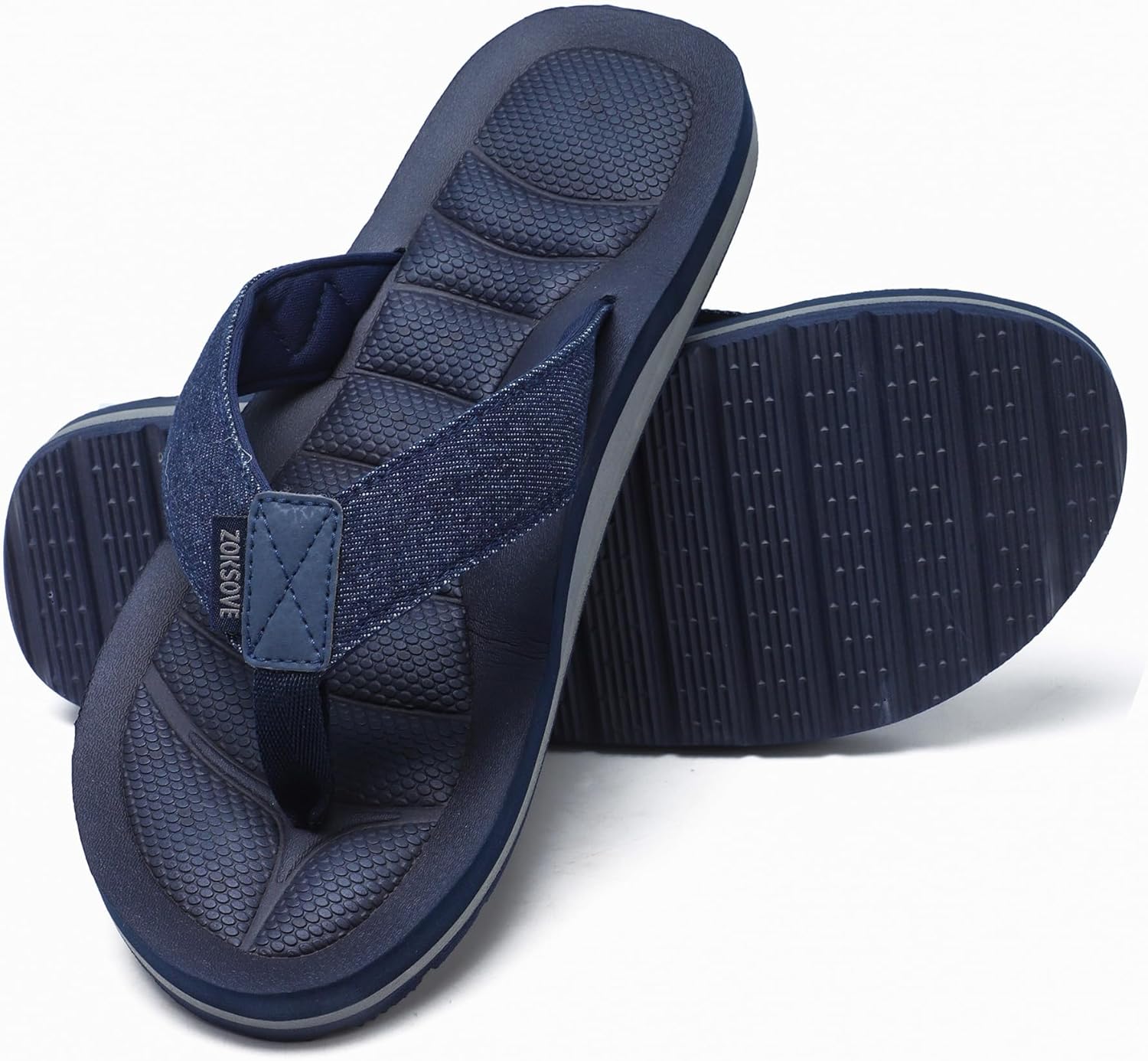 Mens Canvas Flip Flops with Arch Support – Comfort Foam Thong Beach Sandals – Waterproof Casual Flat Slides House Slippers