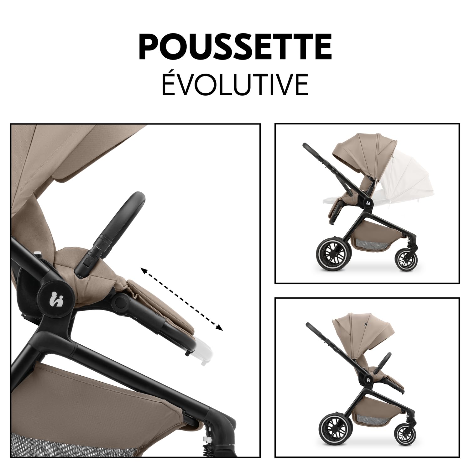 hauck Poussette 2 en 1 Move N Care avec Nacelle Bébé, dès la Naissance jusqu'à 22 kg, Siège Réversible, Inclinable, Roues Caoutchouc, Suspension, Protection UV 50+, Pliable, Marron Clair Moka