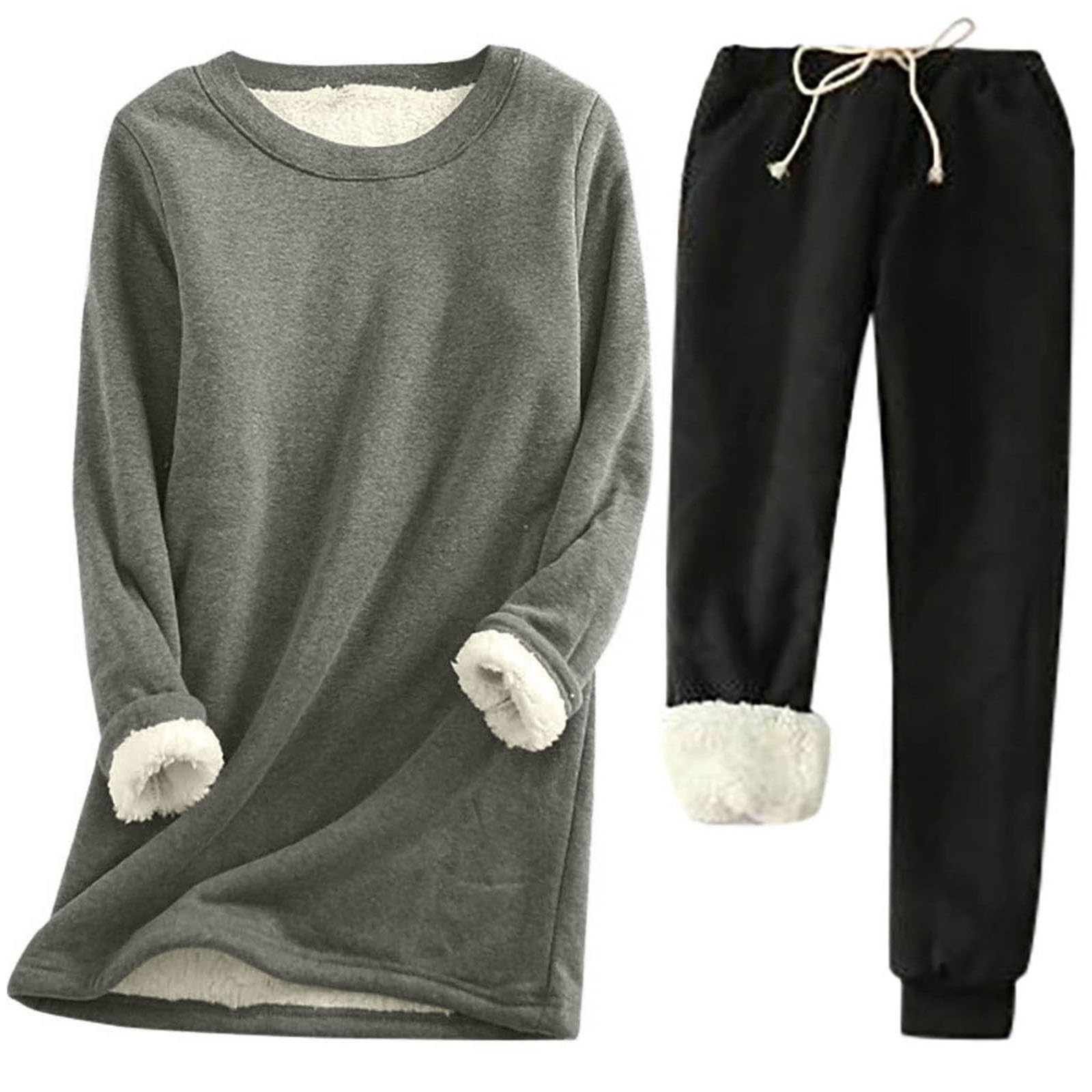 Conjunto térmico de Invierno de Dos Piezas: pantalón y Camiseta de Manga Larga, cómodo, de Color Liso, con Forro Polar, Estilo Casual y cálido.