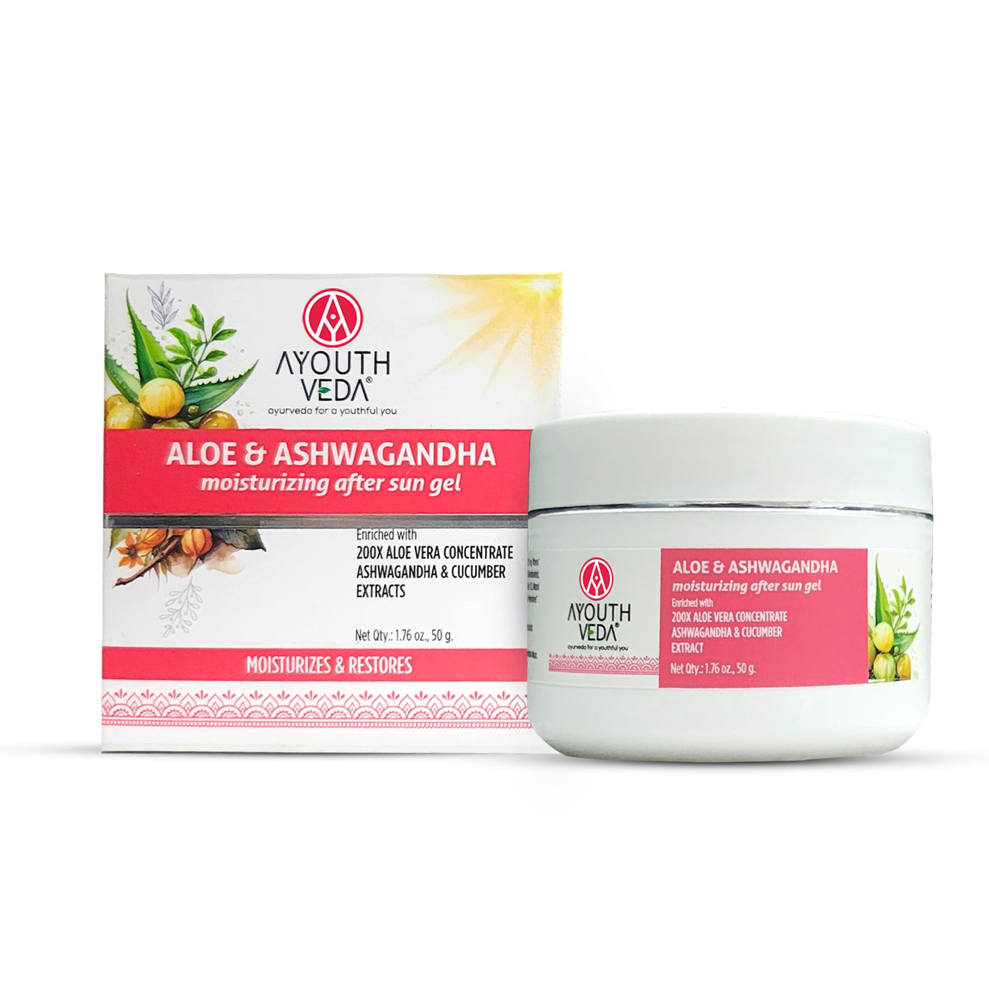 Ayouthveda Aloe & Ashwagandha Moisturizing After Sun Gel | Instant Cooling, Deep Hydration & Sun Recovery | Enriched with 200x Aloe Vera Concentrate, Ashwagandha, Cucumber & Tomato Extracts | Lightweight, Non-Sticky Formula | Suitable for All Skin Types | 50 g-image-40