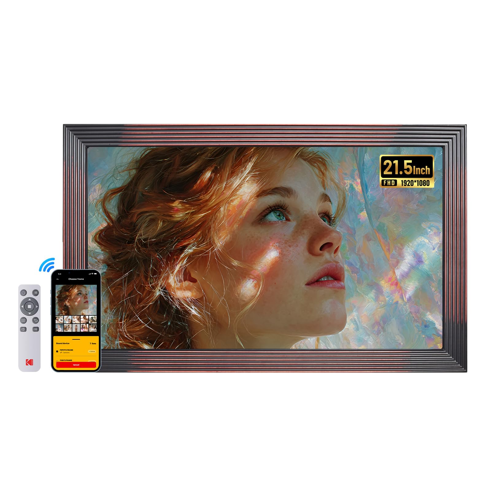 KODAK Cadre Photo Numérique Connecté WiFi, Cadre Numerique Photo Grand Format, 21.5 Pouces FHD IPS Écran, 32Go Mémoire, Partagez des Photos/Vidéos via App, Rotation Automatique, Détecteur de Mouvement