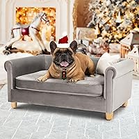 Vista 8 de dCee Sofá cama de lujo para perros, sofá de cuero de lujo de 42 pulgadas para perros grandes, cojín de terciopelo lavable, marco de madera