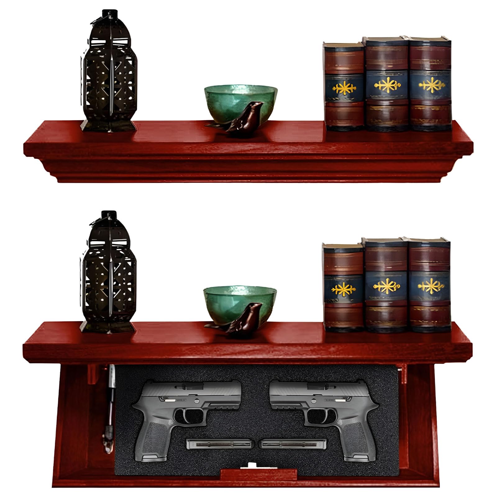 Tactical Traps Patriot 35S Compact Gun Shelf with Trap Door | Compact Firearm Storage with RFID Lock | Easy Installation | Secure & Safe Compartment | 22 ½ ” X 10 ¼” X 4” - Cherry