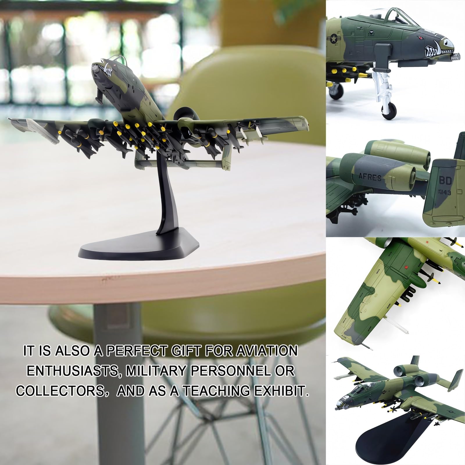 Model samolotu USAF A-10A Thunderbolt II w skali 1/100, odlewany ciśnieniowo metalu, kolekcjonerski, wstępnie zmontowany,stojakiem, wykończenie kamuflażu wojskowy dla dorosłych